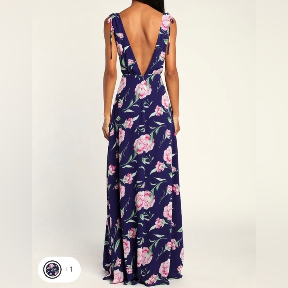 Lulu’s New V-Neck Sleeveless Navy Floral Print Maxi Prom Bridesmaid Dress Size M - Picture 4 of 16